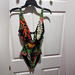 Zara Floral One Piece Swimsuit - Black, Green, Red